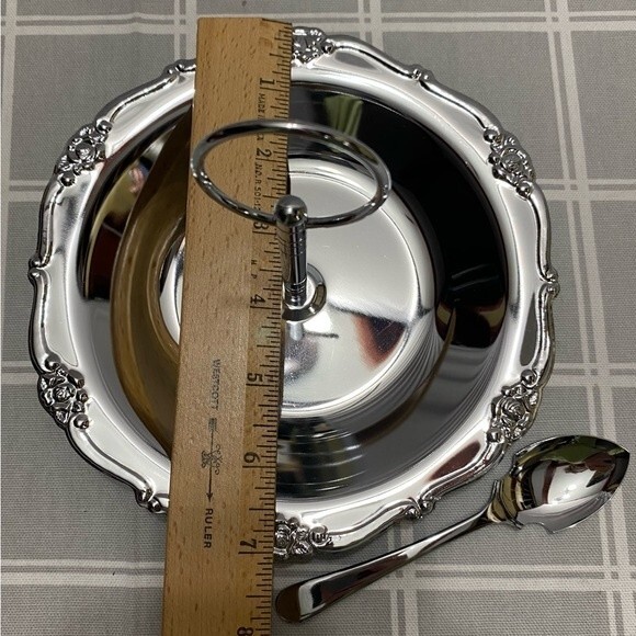 NOS Vintage Chrome Serving Tray Detachable Handle Serving Spoon Original Box - Picture 4 of 6